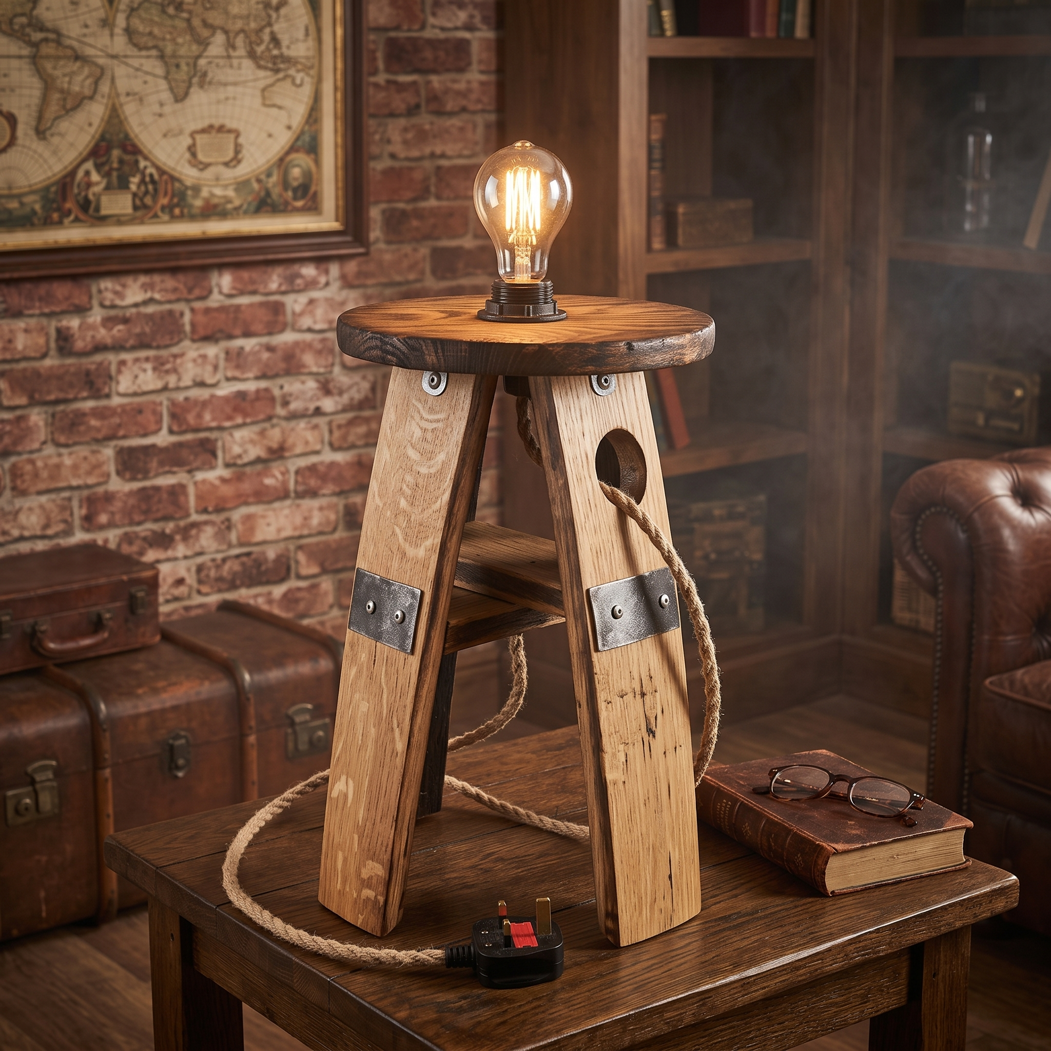 Oak Whiskey Barrel Lamp – lifestyle setting