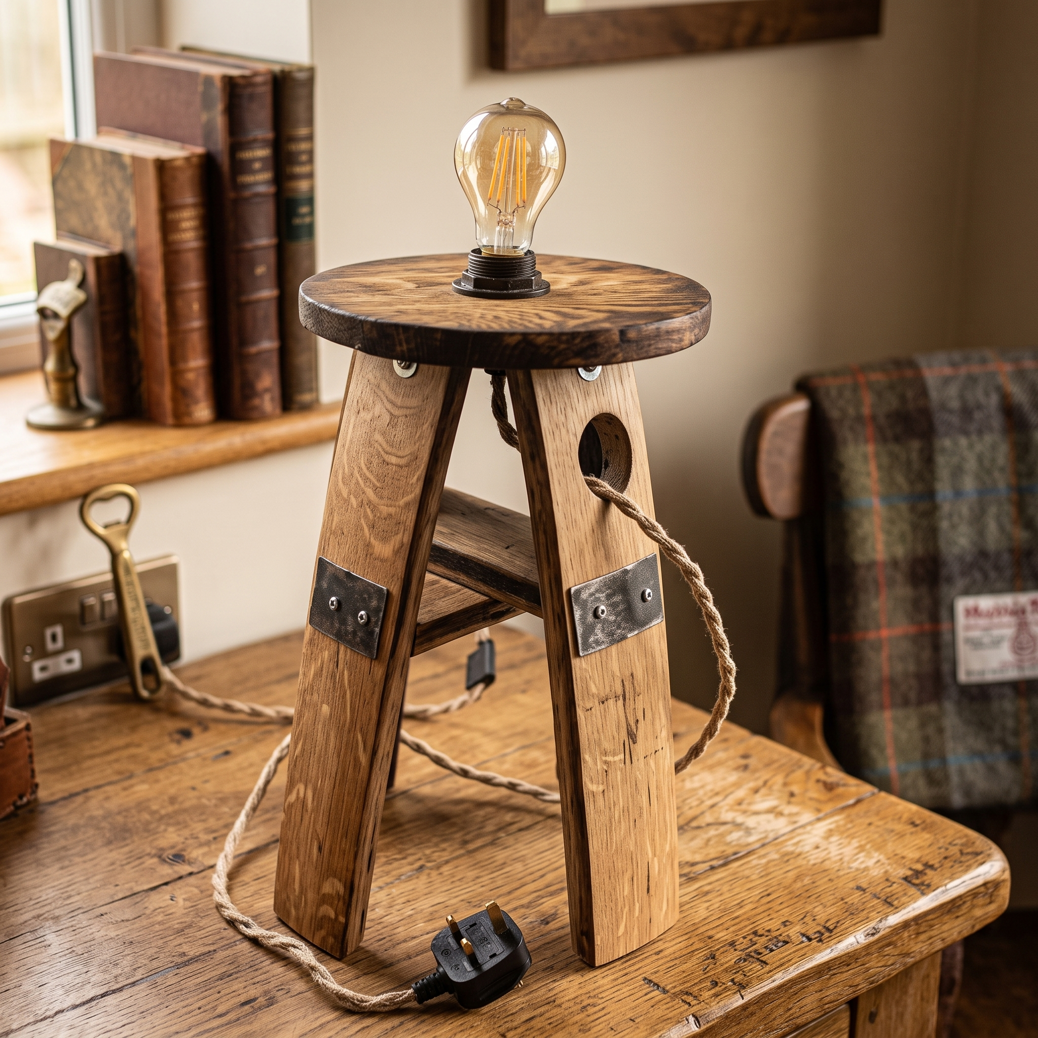 Oak Whiskey Barrel Lamp – close-up product view