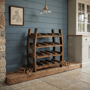 Oak Whiskey Barrel Wine Rack – lifestyle setting