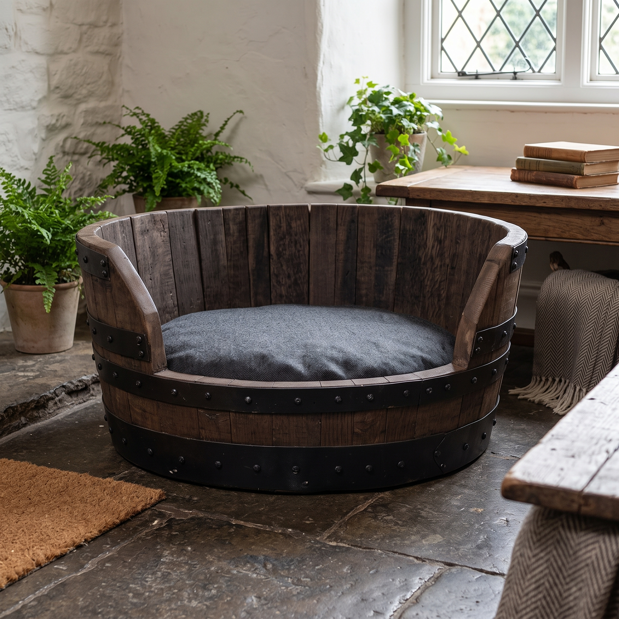 Whiskey Barrel Dog Bed – close-up product view