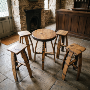 Rustic Oak Barrel Bar Set – lifestyle setting