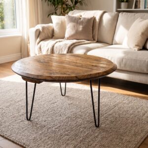 Reclaimed Whiskey Barrel Coffee Table – lifestyle setting