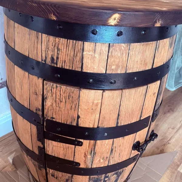 A barrel storage table at home, photographed by Callum