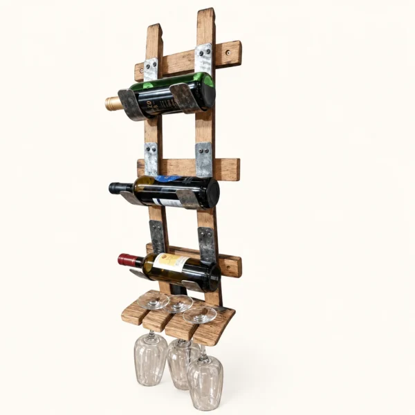 Handcrafted Vertical Stave Wine Rack (with Glass Holder)