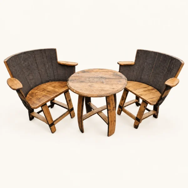 Oak Barrel Armchair Set & Coffee Table