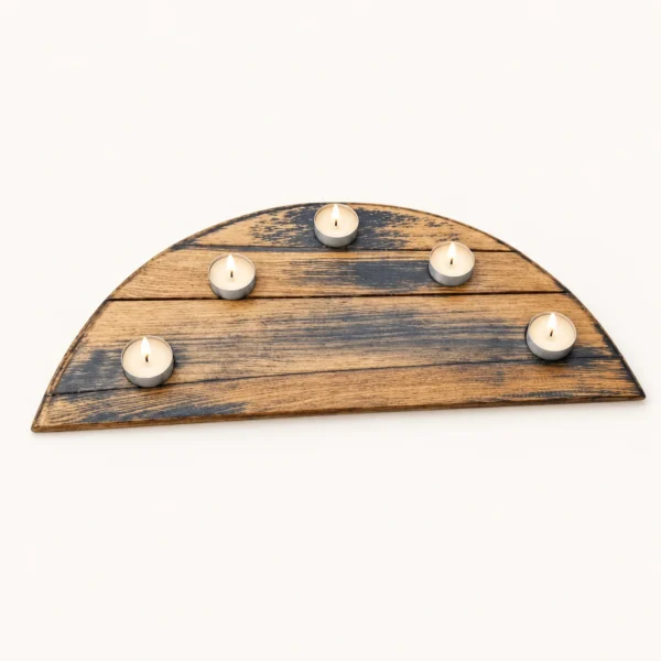 Whiskey Barrel Tealight Holder – Semi‑Circle Reclaimed Oak