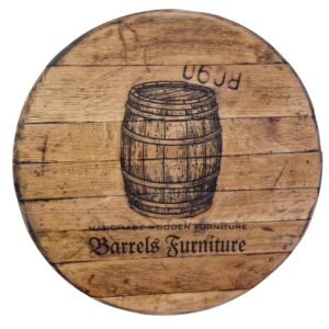 Full circular reclaimed oak barrel lid with example laser engraving